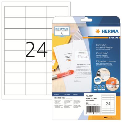 Herma Etiketten Korrektur Abdeckung 64,6 x 33,8 mm weiss 25 Bl 600 Et