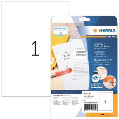 Herma Etiketten Korrektur Abdeckung 210 x 297 mm weiss 25 Bl 25 Etik