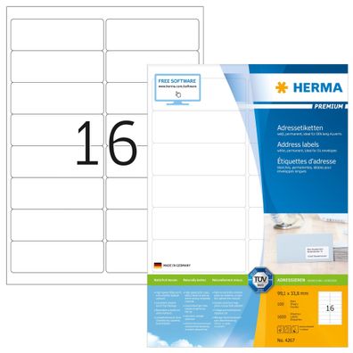 Herma Etiketten Adressen permanent 99,1 x 33,8 mm weiss 100 Bl 1600 Et