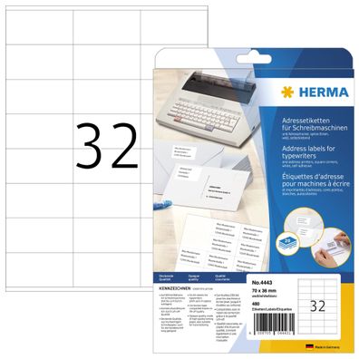 HERMA Adressetikett 70 x 36 mm (B x H) Papier weiß 480 Etik./Pack