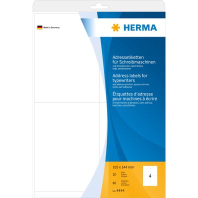 Herma Etiketten Adressen permanent 105 x 144 mm weiss 20 Bl 80 Etik