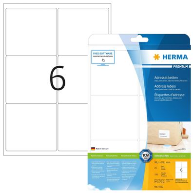 Herma Etiketten Adressen permanent 99,1 x 93,1 mm weiss 25 Bl 150 Etik