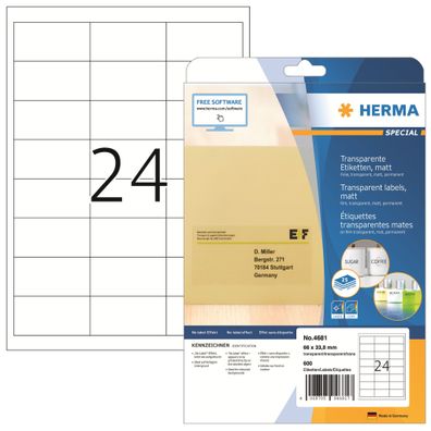 HERMA Folienetikett 66 x 33,8 mm (B x H) transparent 600 Etik./Pack