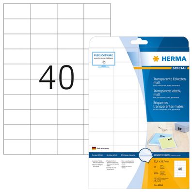 Herma Etiketten permanent 52,5 x 29,7 mm Folie transp 25 Bl 1000 Etik