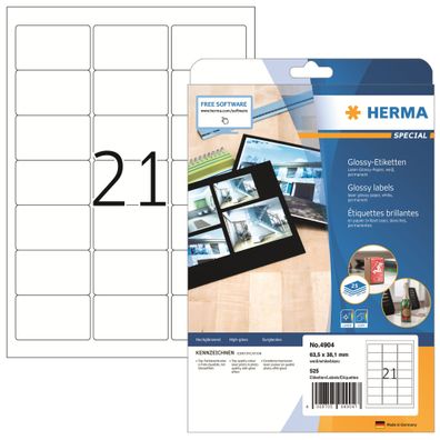 Herma Etiketten permanent 63,5 x 38,1 mm weiss Hochglanz 25 Bl 525 Et