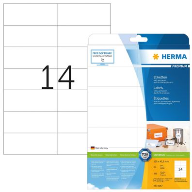 Premium Etiketten A4, 105 x 42,3 mm, weiß, permanent haftend