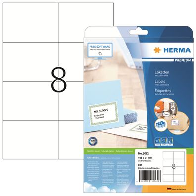 Herma Etiketten permanent 105 x 74 mm weiss Premium 25 Bl 200 Etik