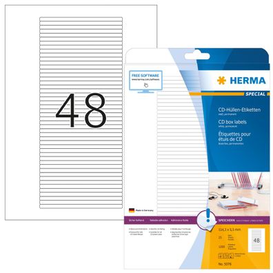 Etiketten für CD-Box A4, 114,3 x 5,5 mm, weiß Papier matt 1200 St