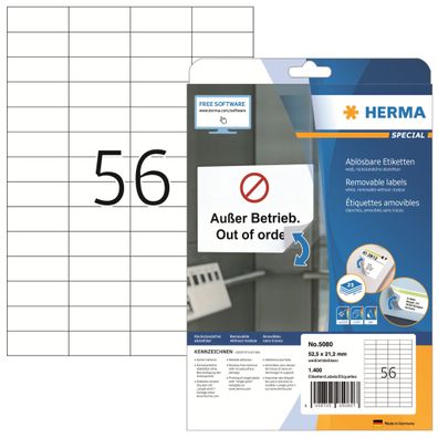 Etikett 52,5x21,2mm ws Movables A4 1400Et 25Bl 56Et Bl LaserInkCopy