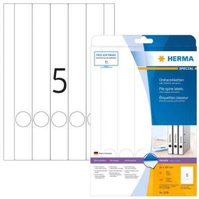 Herma Ordnerrückenschilder permanent 297 x 34 mm weiss 25 Bl 125 Etik