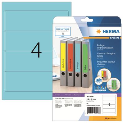 Herma Ordnerrückenschilder permanent 192 x 61 mm blau 20 Bl 80 Etik