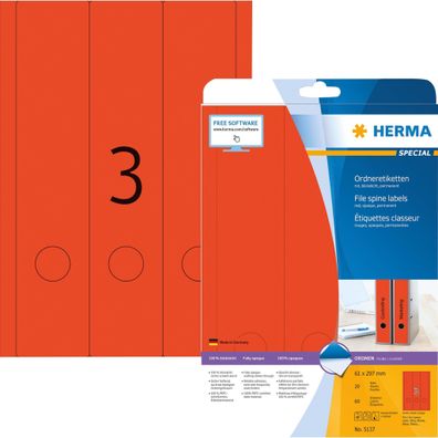 Herma Ordnerrückenschilder permanent 297 x 61 mm rot 20 Bl 60 Etik