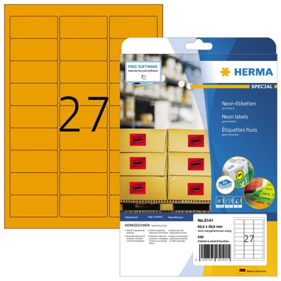 Herma Etiketten permanent 63,5 x 29,6 mm neonorange 20 Bl 540 Etik