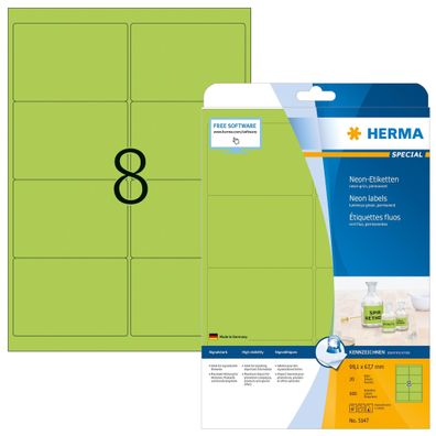 Neonetiketten A4, 99,1 x 67,7 mm, leuchtgrün, permanent haftend