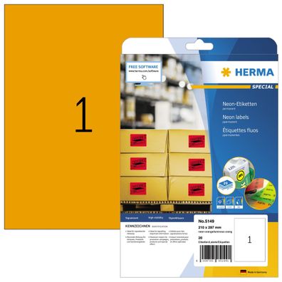 Herma Etiketten permanent haftend 210 x 297 mm neonorange 20 Bl 20 Et