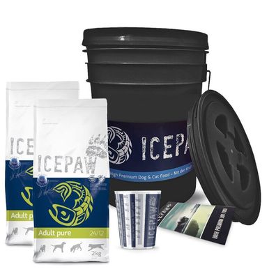 ICEPAW Futtereimer & 4kg Adult pure Hundefutter Set