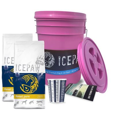 ICEPAW Futtereimer & 4kg Reset pure Hundefutter