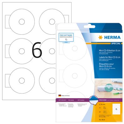 CD-Etiketten Mini, A4, Ø 78 mm, weiß, blickdicht, permanent haftend