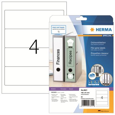 Herma Ordnerrückenschilder permanent 192 x 61 mm weiss 10 Bl 40 Etik
