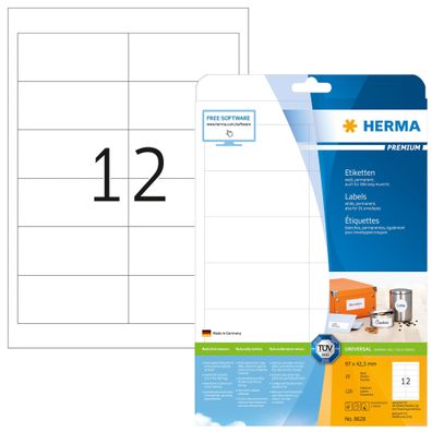 Premium Etiketten A4, 97 x 42,3 mm, weiß, permanent haftend