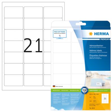 Premium Etiketten A4, 63,5 x 38,1 mm, weiß, permanent haftend
