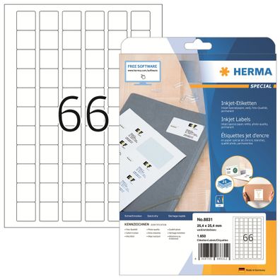 Herma Etiketten permanent 25,4 x 25,4 mm weiss 25 Bl 1650 Etik. Inkjet