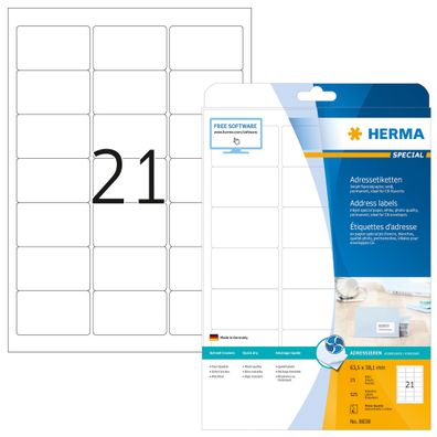 Inkjet-Etiketten A4, 63,5 x 38,1 mm, weiß, permanent haftend