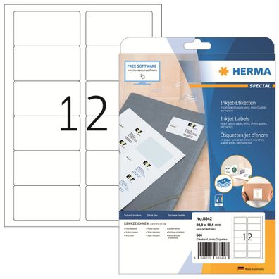 Herma Etiketten Adressen permanent 88,9 x 46,6 mm weis 25 Bl 300 Etik