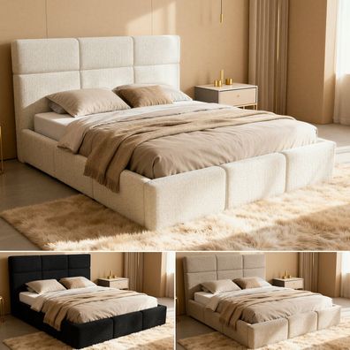 Polsterbett CELINE Bettkasten mit Gasdruckfedern, Doppelbett mit Lattenrost, Bouclé