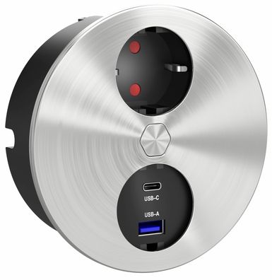 Einbausteckdose Duplex-R Edelstahl Küchensteckdose USB A/C Einbau Arbeitsplatte