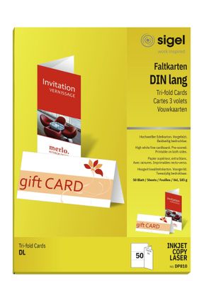 Sigel Faltkarte DIN lang 185g weiß 50Bl DP810