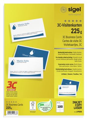 Sigel Visitenkarte 3C 85x55mm (A4) 225g LP850