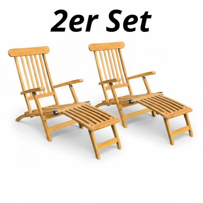 Deckchair 2er Set Teak Gartenliege Serie Mainz aus massivem SVLK zertifiziertem Teak