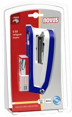 Novus Büroheftgerät E 30, bis 30 Blatt blau/grau, im Blister