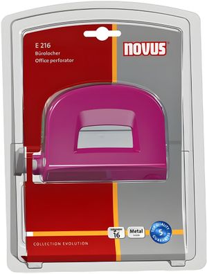 Novus Bürolocher E 216 fresh, is 16 Blatt fresh pink/grau, im Blister