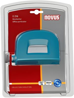 Novus Bürolocher E 216 fresh, is 16 Blatt fresh petrol/grau, im Blister