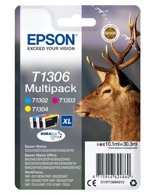 EPSON 1LB T1306 ink cartridge tri-colour extra high capacity 3 x 10.1ml 3-pack bliste