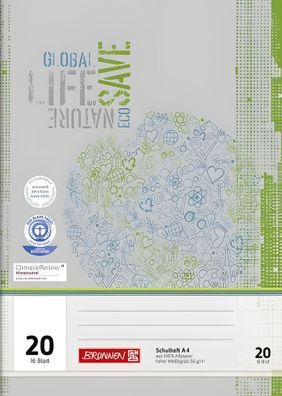 Brunnen Schulheft A4 blanko Lineatur 20 16 Blatt Recyclingpapier