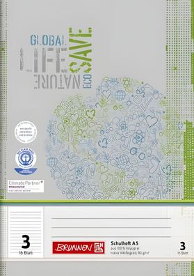Brunnen Schulheft A5 Lineatur 3 16 Blatt Recyclingpapier 104510301
