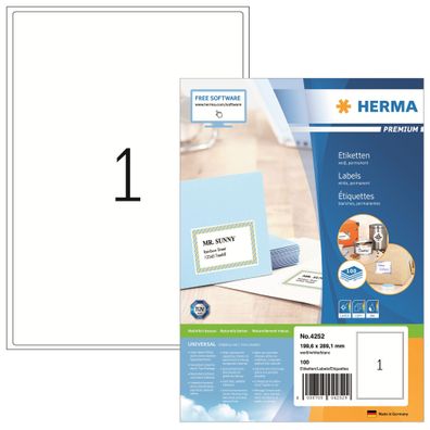 Herma Etiketten Adressen permanent 199,6 x 289,1 mm weis 100 Bl 100 Et
