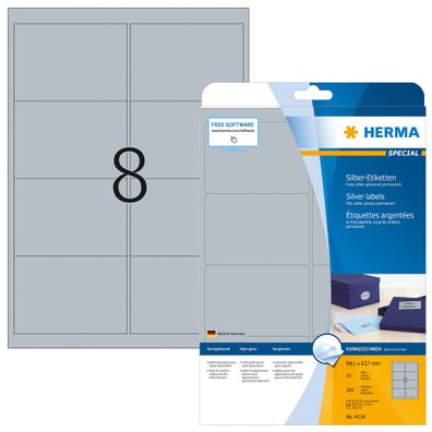 Herma Etiketten permanent 99,1 x 67,7 mm Folie silber 25 Bl 200 Etik