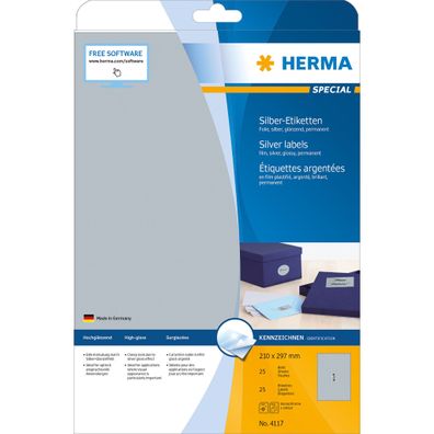 Herma Etiketten permanent 210 x 297 mm Folie silber 25 Bl 25 Etik