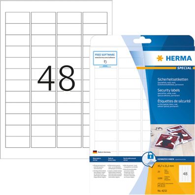 HERMA Sicherheitsetikett 45,7 x 21,2 mm (B x H) weiß 1.200 Etik./Pack