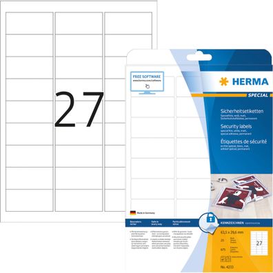HERMA Sicherheitsetikett 63,5 x 29,6 mm (B x H) weiß 675 Etik./Pack