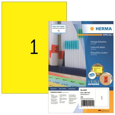 Herma Etiketten permanent haftend 210 x 297 mm gelb 100 Bl 100 Etik