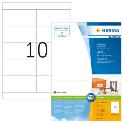 Herma Etiketten permanent 105 x 50,8 mm weiss Premium 100 Bl 1000 Etik