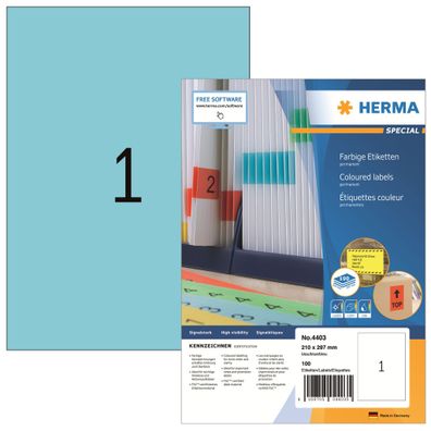 Herma Etiketten permanent haftend 210 x 297 mm blau 100 Bl 100 Etik
