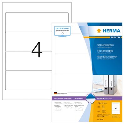 Herma Ordnerrückenschilder permanent 192 x 59 mm weiss 100 Bl 400 Etik