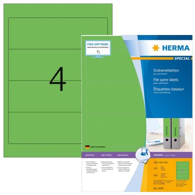 Herma Ordnerrückenschilder permanent 192 x 61 mm grün 100 Bl 400 Etik