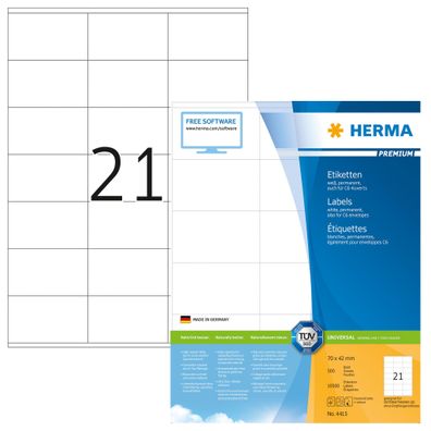Herma Etiketten permanent 70 x 42 mm weiss Premium 500 Bl 10500 Etik